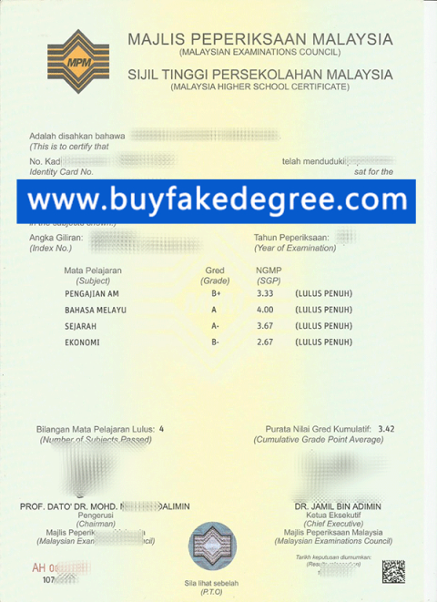 SIJIL TINGGI PERSEKOLAHAN MALAYSIA TRANSCRIPT | Buy Fake Diploma Online ...