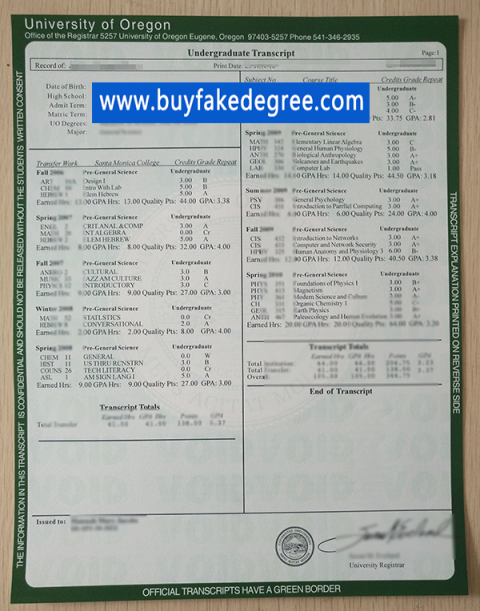 University of Oregon Transcript Sample Buy Fake Transcript of ...